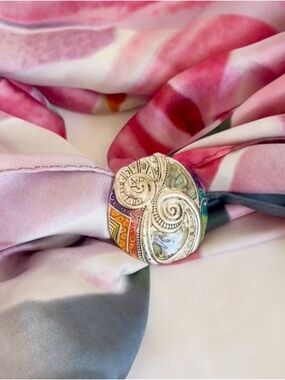 BUNDLE SCARF CLIP and ECHO Silk Scarf Abalone Shell Inlay Bolo